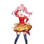  1girl :o arm_up blue_eyes character_request crown detached_collar layered_skirt long_hair official_art open_mouth pink_hair puffy_sleeves salt_(salty) skirt solo thigh-highs transparent_background twintails uchi_no_hime-sama_ga_ichiban_kawaii 