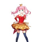  1girl blue_eyes character_request crown hand_on_own_chin layered_skirt long_hair looking_at_viewer official_art open_mouth pink_hair puffy_sleeves salt_(salty) skirt solo thigh-highs transparent_background twintails uchi_no_hime-sama_ga_ichiban_kawaii 