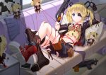  absurdres bike_shorts blonde_hair blue_eyes breasts doll eyepatch girls_frontline gun highres nisemono small_breasts tears torn_clothes twintails weapon 