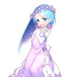  1girl artist_request blue_eyes blue_hair character_request dress elbow_gloves flower gloves hair_flower hair_ornament hair_over_shoulder long_hair official_art open_mouth oversized_clothes sleeveless solo strapless strapless_dress tears transparent_background uchi_no_hime-sama_ga_ichiban_kawaii wavy_mouth white_gloves wreath 