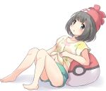  1girl black_eyes black_hair female_protagonist_(pokemon_sm) hat highres nekono_rin pokemon pokemon_(game) pokemon_sm red_hat short_hair shorts 