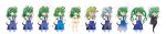  1girl ^_^ alternate_color alternate_hairstyle bare_shoulders blonde_hair blush breasts chibi cleavage closed_eyes detached_sleeves expressive_clothes frog_hair_ornament gradient_hair green_eyes green_hair hair_ornament heart highres horns kochiya_sanae lightning_bolt long_hair long_image multicolored_hair neckerchief oni open_mouth osashin_(osada) pantyhose scar_on_cheek school_uniform serafuku silver_hair skirt smile snake_hair_ornament solo star tiger_print_bikini touhou twintails wide_image yellow_eyes 