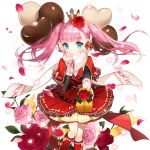  1girl blue_eyes character_request chocolate crown floating_hair flower gift hair_flower hair_ornament heart holding long_hair long_sleeves looking_at_viewer official_art petals pink_hair salt_(salty) scarf skirt smile solo transparent_background twintails uchi_no_hime-sama_ga_ichiban_kawaii 