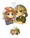  1boy 1girl blonde_hair blue_eyes blush chibi closed_eyes fairy hat link navi open_mouth pointy_ears short_hair smile the_legend_of_zelda the_legend_of_zelda:_ocarina_of_time young_zelda younger 