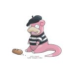  beret bread crumbs food hat joke pokemon pokemon_(creature) shirt slowpoke striped striped_shirt 