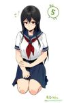  1girl black_hair blush circle_name countdown glasses hand_on_own_arm long_hair mole mole_under_eye neckerchief pleated_skirt red_eyes sakuramachi_touko sasamori_tomoe school_uniform seiza sitting skirt solo succubus_stayed_life 