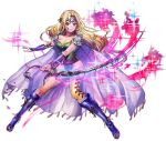  1girl blonde_hair blue_eyes boots breasts cape celes_chere cleavage final_fantasy final_fantasy_vi long_hair solo sword weapon 