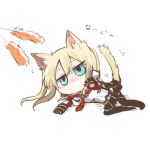  1girl animal_ears black_gloves black_legwear blonde_hair blue_eyes cat_ears cat_paws cat_tail cat_teaser chibi commentary_request gloves graf_zeppelin_(kantai_collection) kantai_collection kemonomimi_mode lowres lying miniskirt no_hat no_headwear no_mouth no_nose on_side pantyhose paws rebecca_(keinelove) sketch skirt solo tail 