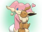  ;) ^_^ audino blue_eyes closed_eyes dakusei eevee heart holding hug no_humans one_eye_closed pokemon pokemon_(creature) pokemon_(game) pokemon_bw smile tail 