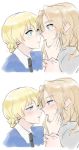  2girls blonde_hair blue_eyes blush darjeeling eye_contact girls_und_panzer incipient_kiss kay_(girls_und_panzer) looking_at_another multiple_girls necktie sketch soramame_(corndog) sweatdrop white_background yuri 