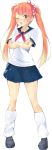  1girl alternate_costume full_body highres official_art orange_eyes orange_hair osana_najimi_(yandere_simulator) school_uniform solo tsundere twintails yandere_simulator 