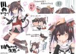  1boy 1girl admiral_(kantai_collection) anchor_symbol animal_ears asymmetrical_legwear blush brown_eyes brown_hair cat_ears cat_tail commentary_request elbow_gloves fingerless_gloves gloves hair_ornament hat kantai_collection kemonomimi_mode kneehighs necktie nose_blush one_eye_closed paw_pose peaked_cap petting remodel_(kantai_collection) scarf sendai_(kantai_collection) single_kneehigh single_thighhigh tail takanashi_haruto thigh-highs translation_request triangle_mouth twitter_username white_background 