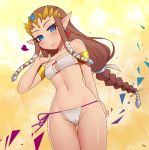  1girl armlet blue_eyes breasts brown_hair cleavage kuroonehalf navel pointy_ears princess_zelda small_breasts smile solo stomach the_legend_of_zelda the_legend_of_zelda:_twilight_princess tiara 