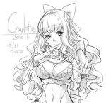  1girl armor bow breasts character_name charlotte_(fire_emblem_if) cleavage dated fire_emblem fire_emblem_if hair_bow large_breasts long_hair tokusa_riko 