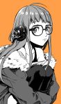  1girl glasses greyscale headphones jacket long_hair monochrome persona persona_5 sakura_futaba ueno_(heartbreakman) 