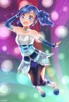  aikatsu! bare_shoulders blue_eyes blue_hair blush dress gloves happy kiriya_aoi long_hair side_ponytail skirt 