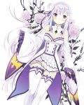  blush dress emilia_(re:zero) flower long_hair purple_eyes re:zero_kara_hajimeru_isekai_seikatsu smile white_hair 