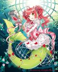  1girl fish_tail green_eyes holding long_hair long_sleeves mermaid microphone monster_girl nardack open_mouth puffy_sleeves redhead solo twintails 
