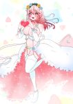  1girl aki_sakura blush breasts bridal_veil cleavage detached_sleeves flower hair_flower hair_ornament headphones heart heart_hands highres large_breasts long_hair looking_at_viewer midriff open_mouth pink_hair red_eyes smile solo super_sonico veil 