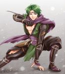  1boy circlet fire_emblem fire_emblem_if gloves green_hair injury sandals scarf solo suzukaze_(fire_emblem_if) violet_eyes 