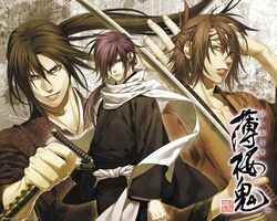  brown_hair green_eyes hakuouki_shinsengumi_kitan hijikata_toshizou_(hakuouki) kazuki_yone okita_souji_(hakuouki) saitou_hajime_(hakuouki) 