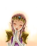  1girl blush brown_hair closed_eyes long_hair open_mouth pointy_ears princess_zelda smile the_legend_of_zelda the_legend_of_zelda:_twilight_princess wasabi_(legemd) 