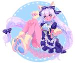  1girl aano_(10bit) animal_ears ass cat_ears cat_paws dress frills long_hair looking_at_viewer panties paws shironeko_project silver_hair solo underwear very_long_hair white_panties 
