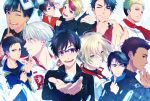  6+boys absurdres black_hair blonde_hair blue_eyes brown_eyes brown_hair christophe_giacometti facial_hair freckles gari_(apollonica) glasses green_eyes highres jacket jean-jacques_leroy ji_guang-hong katsuki_yuuri lee_seung-gil male_focus michele_crispino minami_kenjirou multicolored_hair multiple_boys open_mouth otabek_altin phichit_chulanont redhead self_shot selfie_stick silver_hair smile snowflakes track_jacket viktor_nikiforov yuri!!!_on_ice yuri_plisetsky 