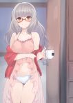  1girl blush cup glasses hazuki_shizuku long_hair looking_at_viewer mug new_game! nigo_(aozoragarou) red-framed_eyewear smile solo 