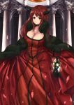  1girl blush breasts cleavage demon_horns dress horns lantern large_breasts long_dress looking_at_viewer maou_(maoyuu) maoyuu_maou_yuusha raycat red_eyes redhead smile solo 