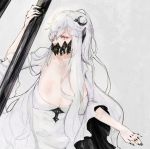  1girl breasts collarbone covered_mouth hanging_breasts kantai_collection large_breasts long_hair looking_to_the_side mask midway_hime nail_polish nello_(luminous_darkness) red_eyes shinkaisei-kan solo white_hair wide_sleeves 
