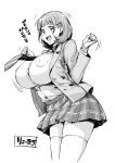  1girl breasts gloves hair_ornament hairclip huge_breasts monochrome narusawa_ryouka necktie occultic;nine open_mouth short_hair skirt takurou 