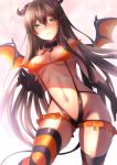  bat_wings blush breasts brown_eyes brown_hair choker collarbone demon_girl frills garters gloves groin highres horns long_hair mia_(gute-nacht-07) navel parted_lips succubus thigh-highs wings 