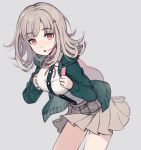  1girl backpack bag chagoon dangan_ronpa dangan_ronpa_3 grey_hair hair_ornament hairclip hood hoodie nanami_chiaki pink_eyes skirt solo super_dangan_ronpa_2 