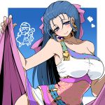  1girl blue_eyes blue_hair blush bow breasts dragon_quest dragon_quest_v dress earrings flora hair_bow jewelry kara_age large_breasts long_hair smile solo 