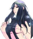  1girl black_hair blue_eyes breasts gantz gantz_suit long_hair shikuro_(masax1107) simple_background solo under_boob white_background 