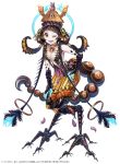  1girl brown_hair carapace centipede character_request choker extra_arms full_body hair_ornament hand_on_own_knee hat insect jewelry one_eye_closed orange_eyes pale_skin sharp_teeth smile tail taranbo teeth tentacle tentacle_hair yuba_no_shirushi 