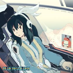  2girls black_hair blue_revolver brown_eyes cockpit flying hairband headset jacket mae_(blue_revolver) multiple_girls seatbelt slumberface solo_focus valerie_(blue_revolver) 