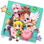  4boys blonde_hair blue_eyes brown_hair chibi fire_emblem fire_emblem:_kakusei kid_icarus kid_icarus_uprising kirby kirby_(series) komu24 link male_my_unit_(fire_emblem:_kakusei) multiple_boys my_unit_(fire_emblem:_kakusei) pig pit_(kid_icarus) pointy_ears short_hair smile the_legend_of_zelda the_legend_of_zelda:_the_wind_waker toon_link white_hair wings 