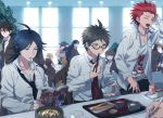  3boys chopsticks chopsticks_in_mouth dangan_ronpa dangan_ronpa/zero eating enoshima_junko fork_in_mouth fujisaki_chihiro glasses hinata_hajime kamishiro_yuuto kuwata_reon matsuda_yasuke multiple_boys okuragon oowada_mondo ponytail sitting 