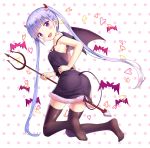  1girl absurdres black_legwear blush demon_girl demon_horns demon_tail drogoth highres horns long_hair looking_at_viewer new_game! open_mouth purple_hair smile solo succubus suzukaze_aoba tail thigh-highs twintails violet_eyes 