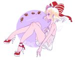  1girl aano_(10bit) babydoll bare_shoulders blonde_hair bow character_request chocolate copyright_request hair_bow high_heels see-through short_hair solo underwear 