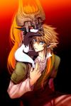  1boy 1girl blue_eyes brown_hair highres imp link looking_at_viewer midna orange_hair pointy_ears red_eyes tak_(karasuki) the_legend_of_zelda the_legend_of_zelda:_twilight_princess yellow_sclera 