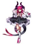 1girl asymmetrical_horns blue_eyes boots detached_sleeves diamond_(shape) fate/extella fate/extra fate/extra_ccc fate_(series) hair_ribbon highres knee_boots lancer_(fate/extra_ccc) official_art pink_hair pointy_ears pointy_shoes ribbon shoes simple_background solo tail wada_aruko white_background
