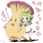  1girl character_request chibi fang green_eyes green_hair highres iwasi-r marona_(phantom_brave) mushroom open_mouth phantom_brave 