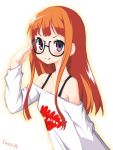  1girl bare_shoulders blush glasses highres iwasi-r persona persona_5 redhead sakura_futaba violet_eyes 