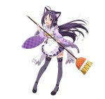  1girl animal_ears apron cat_ears fake_animal_ears full_body holding long_hair looking_at_viewer maid_headdress open_mouth pointy_ears purple_hair purple_legwear red_eyes simple_background solo sword_art_online thigh-highs white_background yuuki_(sao) zettai_ryouiki 