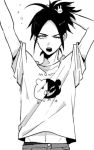  arms_behind_head dangan_ronpa dangan_ronpa/zero matsuda_yasuke monokuma one_eye_closed ponytail shirt_slip stretch yawning 