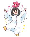  1girl :d arms_up bird black_hair chicken chicken_costume dancing drawfag female_protagonist_(pokemon_sm) full_body open_mouth pokemon pokemon_(game) smile solo 