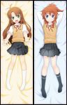  2girls :d aikousha_(ico-sha) antenna_hair arms_behind_head arms_up black_legwear black_skirt blue_eyes brown_hair collared_shirt dakimakura eyebrows eyebrows_visible_through_hair fang full_body green_eyes grin hair_between_eyes head_tilt highres kneehighs koshigaya_komari koshigaya_natsumi long_hair looking_at_viewer lying multiple_girls neck_ribbon no_shoes non_non_biyori on_back open_mouth orange_hair outstretched_arms pleated_skirt red_ribbon ribbon school_uniform shirt short_sleeves siblings sisters skirt smile sweater_vest very_long_hair white_legwear white_shirt wing_collar 